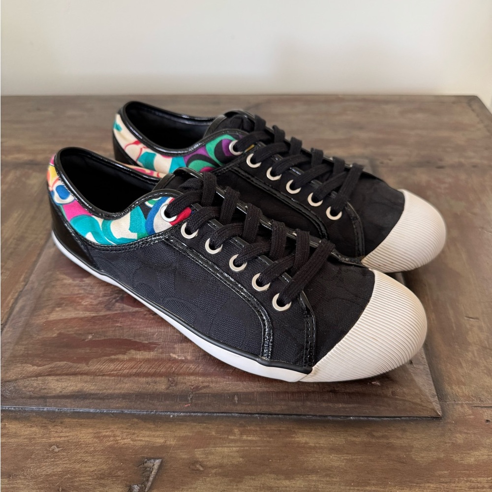 COACH Zorra signature black patent jacquard print shoes‎ sneakers women 6.5